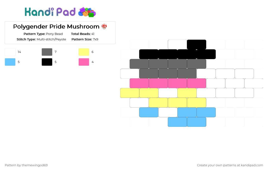 Polygender Pride Mushroom 🍄 - Pony Bead Pattern by themewingod69 on Kandi Pad - charm, gray, mushroom, polygender, pride, yellow