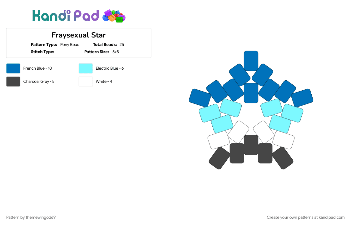 Fraysexual Star - Pony Bead Pattern by themewingod69 on Kandi Pad - blue, fraysexual, lgbtqia, pride, star
