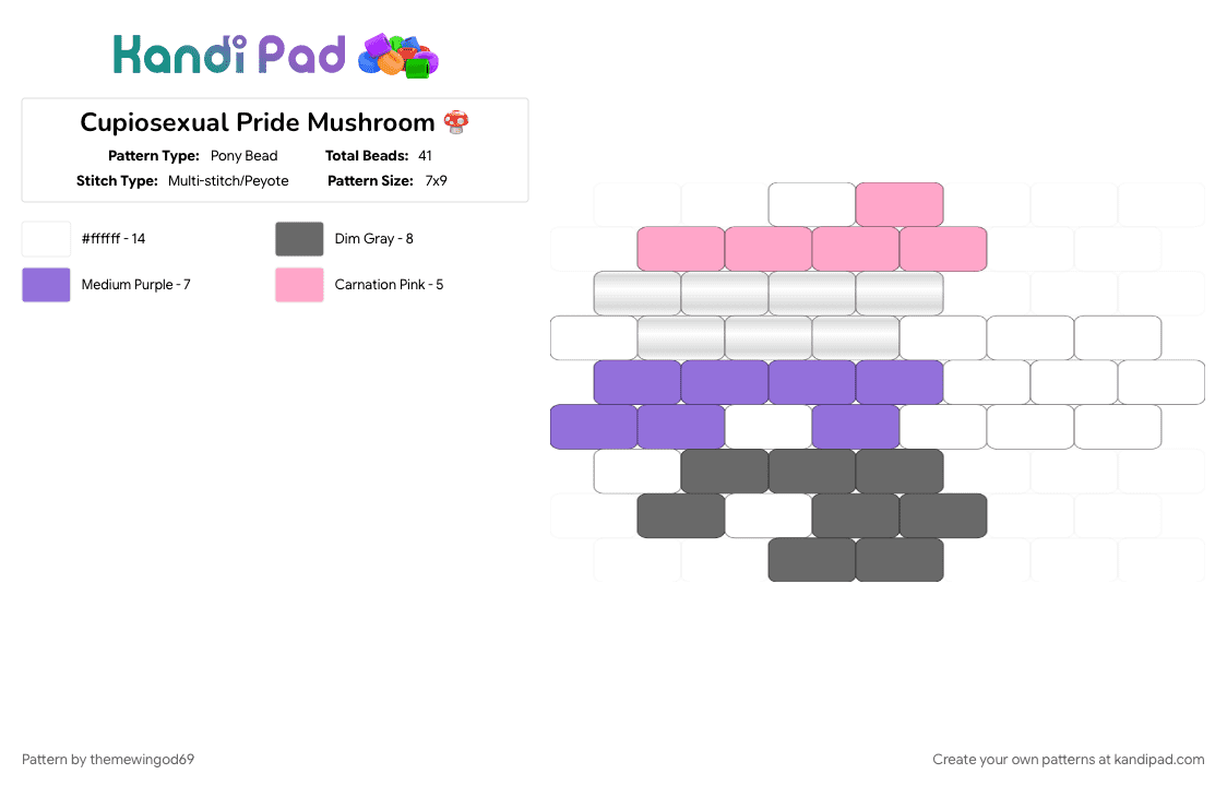 Cupiosexual Pride Mushroom 🍄 - Pony Bead Pattern by themewingod69 on Kandi Pad - charm, cupiosexual, gray, lgbtqia, mushroom, pride, purple, white