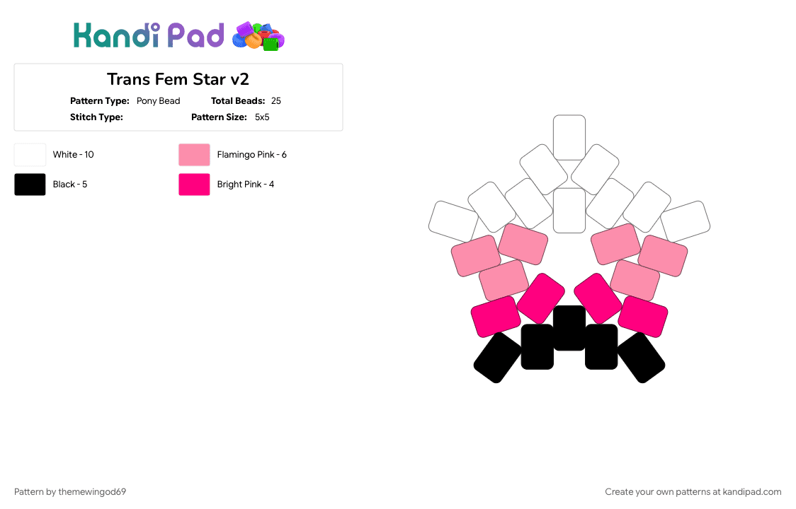 Trans Fem Star v2 - Pony Bead Pattern by themewingod69 on Kandi Pad - 