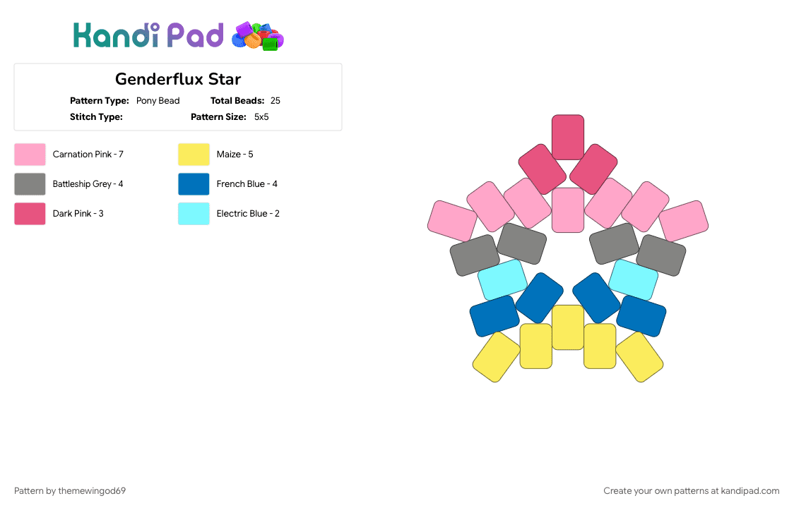 Genderflux Star - Pony Bead Pattern by themewingod69 on Kandi Pad - 