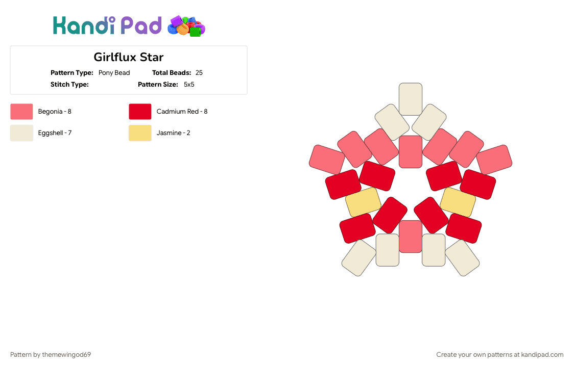 Girlflux Star - Pony Bead Pattern by themewingod69 on Kandi Pad - girlflux, lgbtqia, pride, red, star
