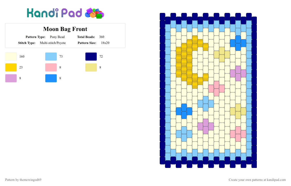 Moon Bag Front - Pony Bead Pattern by themewingod69 on Kandi Pad - bag, light blue, moon, purple, space
