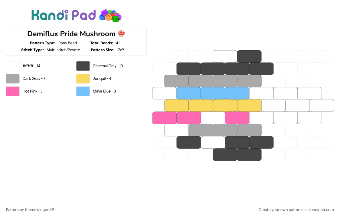 Demiflux Pride Mushroom 🍄 - Pony Bead Pattern by themewingod69 on Kandi Pad - beige, brown, charm, demiflux, lgbtqia, mushroom, pride