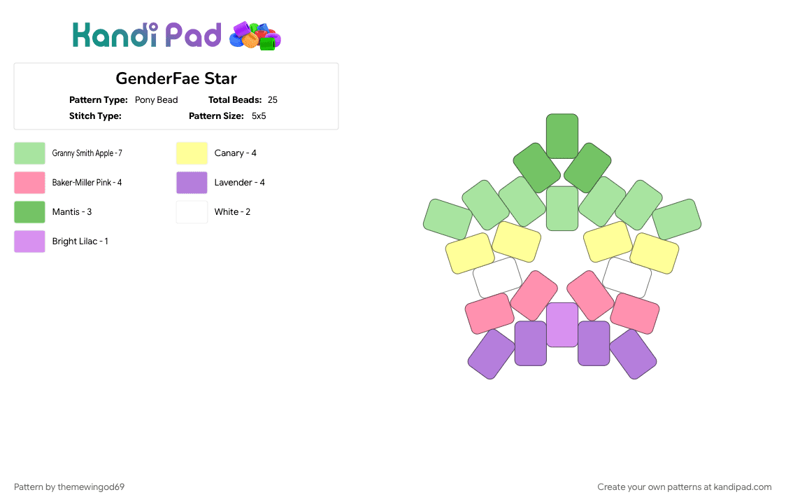 GenderFae Star - Pony Bead Pattern by themewingod69 on Kandi Pad - genderfae, lgbtqia, pink, pride, star, teal