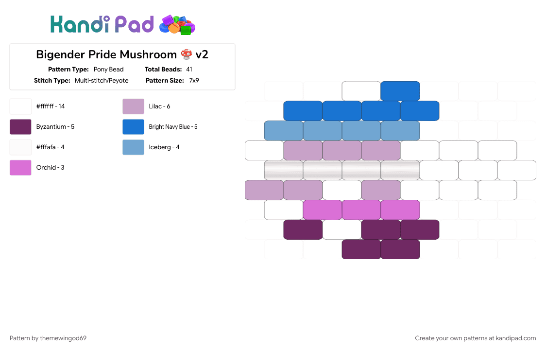 Bigender Pride Mushroom 🍄 v2 - Pony Bead Pattern by themewingod69 on Kandi Pad - bigender, charm, lgbtqia, mushroom, pink, pride