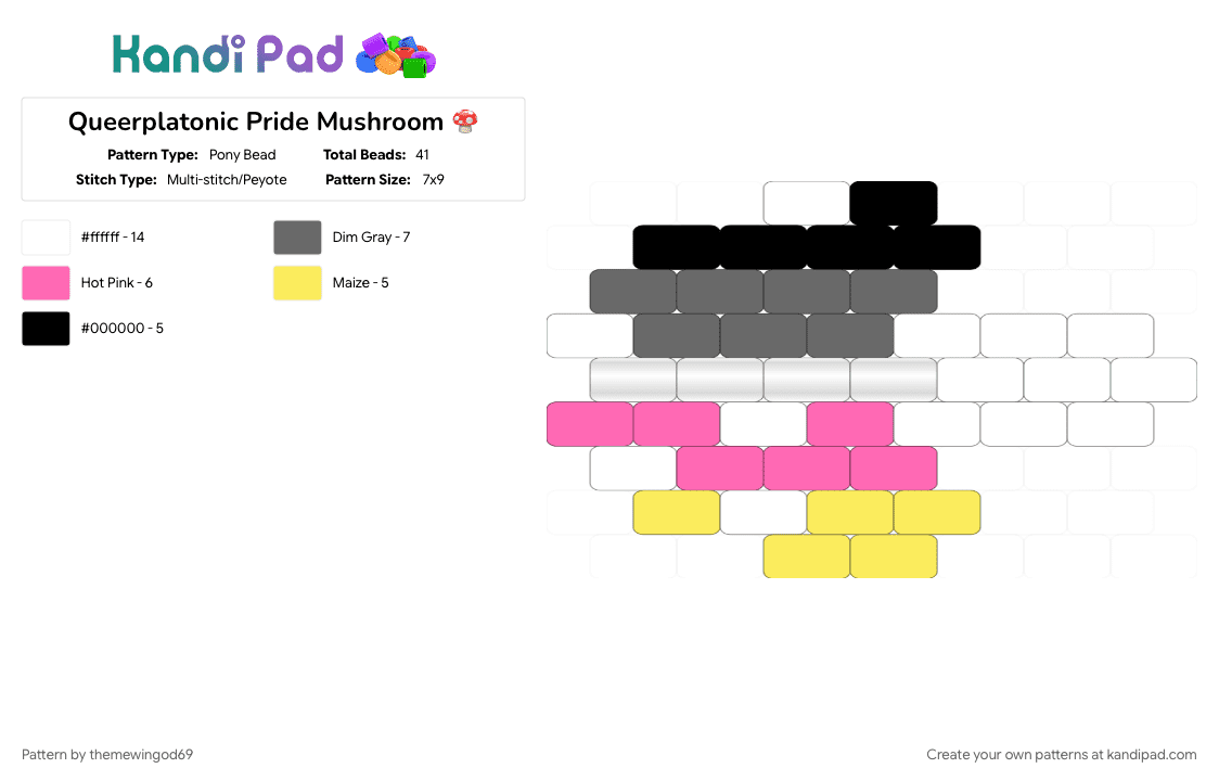 Queerplatonic Pride Mushroom 🍄 - Pony Bead Pattern by themewingod69 on Kandi Pad - charm, enm, ethical non monogamy, gray, lgbtqia, mushroom, pink, pride, queerplatonic