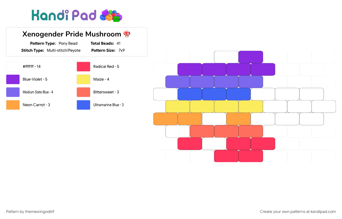 Xenogender Pride Mushroom 🍄 - Pony Bead Pattern by themewingod69 on Kandi Pad - 