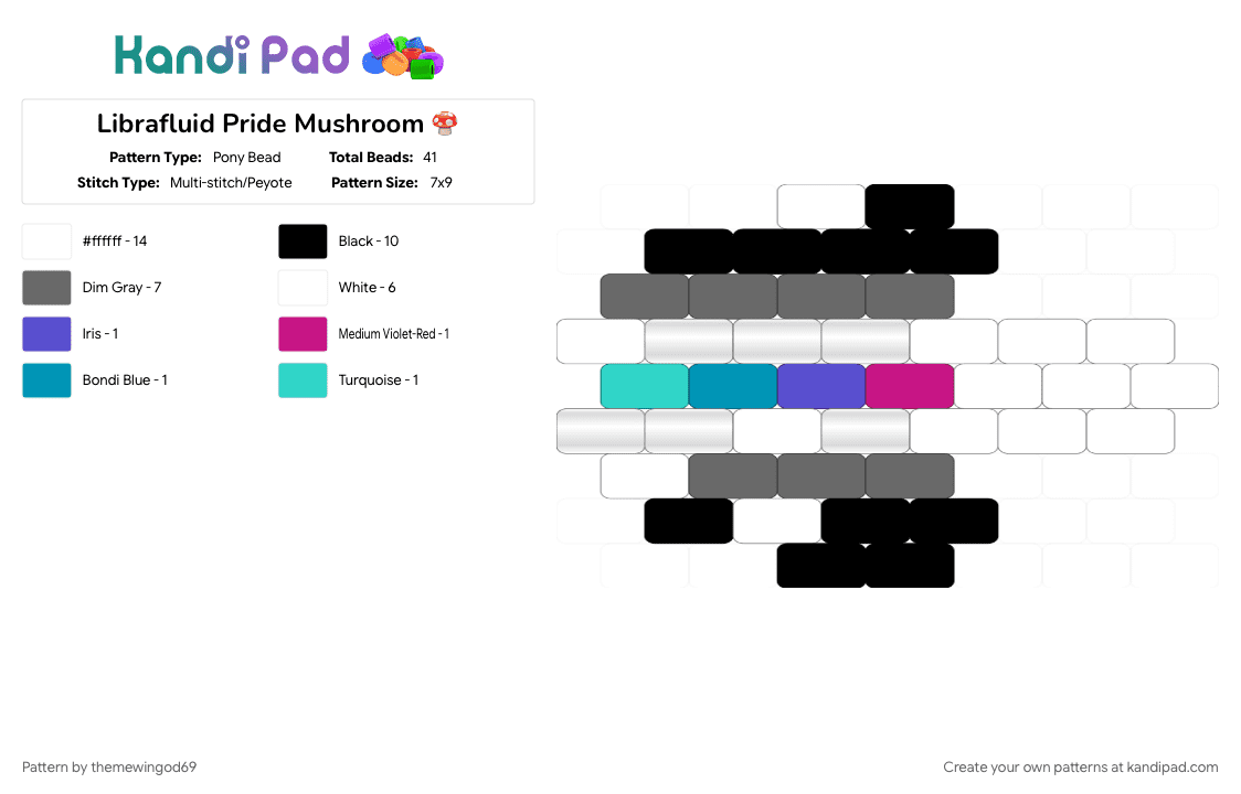 Librafluid Pride Mushroom 🍄 - Pony Bead Pattern by themewingod69 on Kandi Pad - charm, gray, lgbtqia, librafluid, mushroom, pride, white