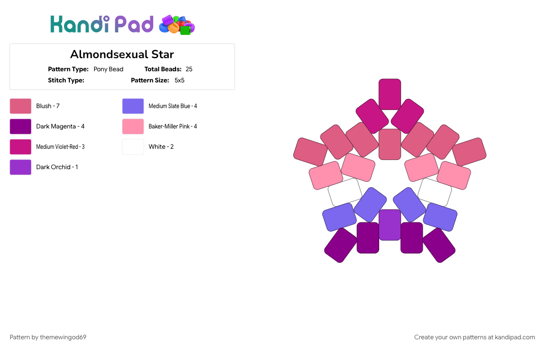 Almondsexual Star - Pony Bead Pattern by themewingod69 on Kandi Pad - almondsexual, lgbtqia, pink, pride, star