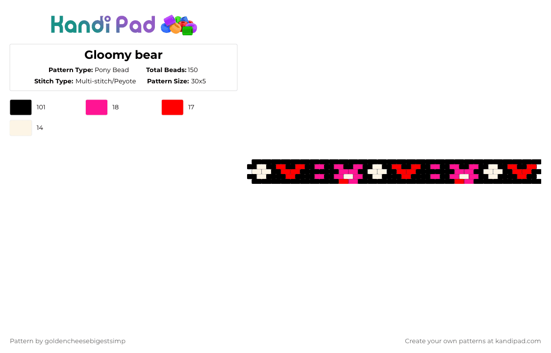 Gloomy bear - Pony Bead Pattern by goldencheesebigestsimp on Kandi Pad - black, pink, red