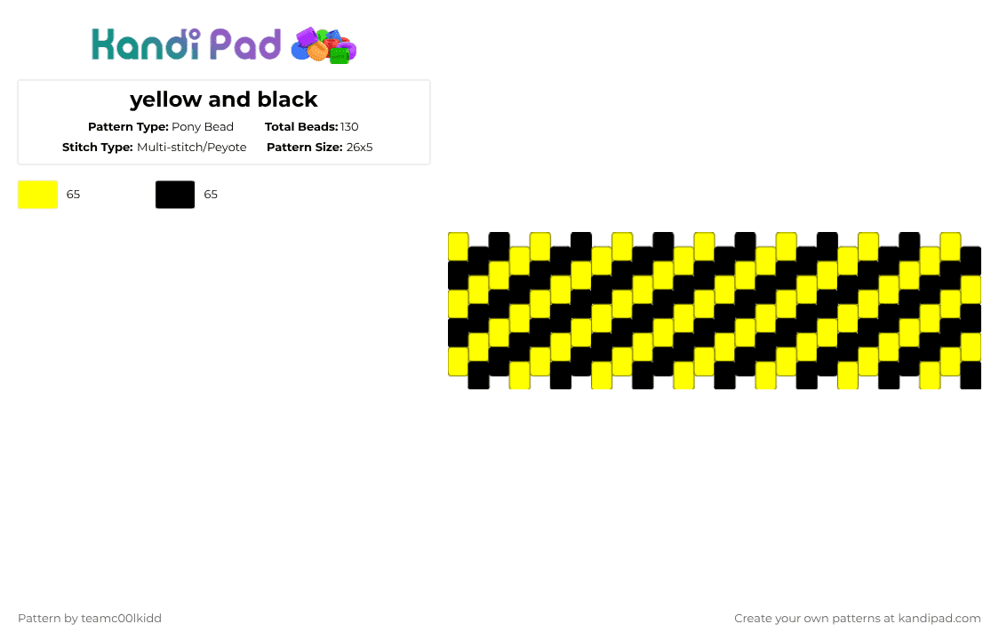 yellow and black - Pony Bead Pattern by teamc00lkidd on Kandi Pad - yellow,black