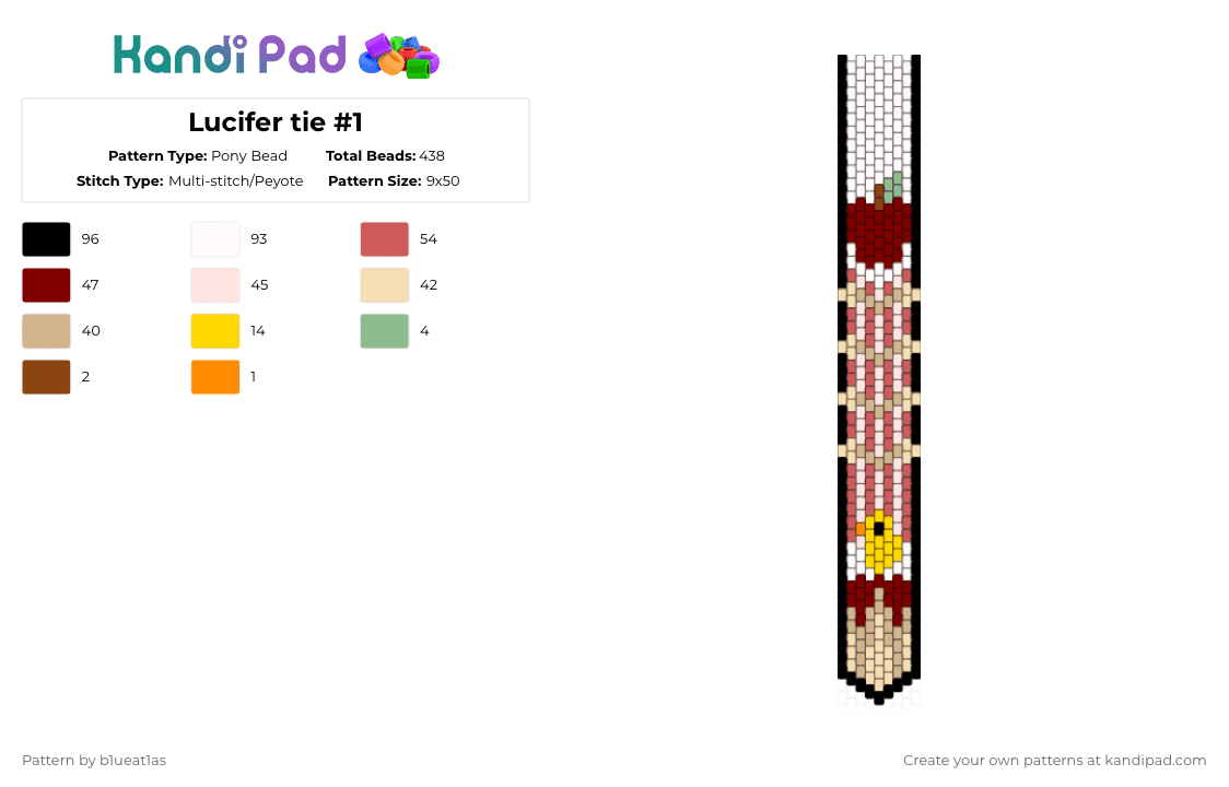 Lucifer tie #1 - Pony Bead Pattern by b1ueat1as on Kandi Pad - white,beige,brown,red,hh,hazbin,lucifer,hazbin hotel,lucifer morningstar,tie