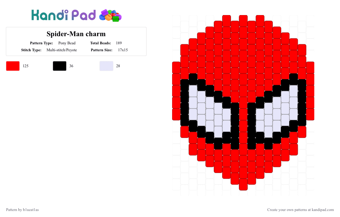 Spider-Man charm - Pony Bead Pattern by b1ueat1as on Kandi Pad - charm, chibi, red, spiderman, superhero