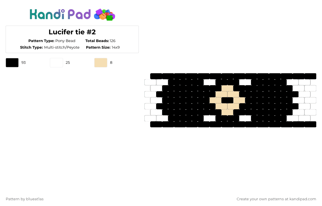 Lucifer tie #2 - Pony Bead Pattern by b1ueat1as on Kandi Pad - black,white,hh,hazbin hotel,lucifer,hazbin,tie