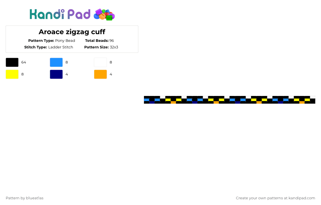 Aroace zigzag cuff - Pony Bead Pattern by b1ueat1as on Kandi Pad - black,light blue,yellow,lgbtq,aroace,aromantic,asexual,cuff,pride,zigzag