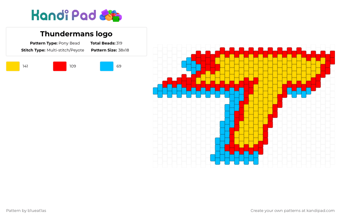 Thundermans logo - Pony Bead Pattern by b1ueat1as on Kandi Pad - yellow,red,blue,thunderman