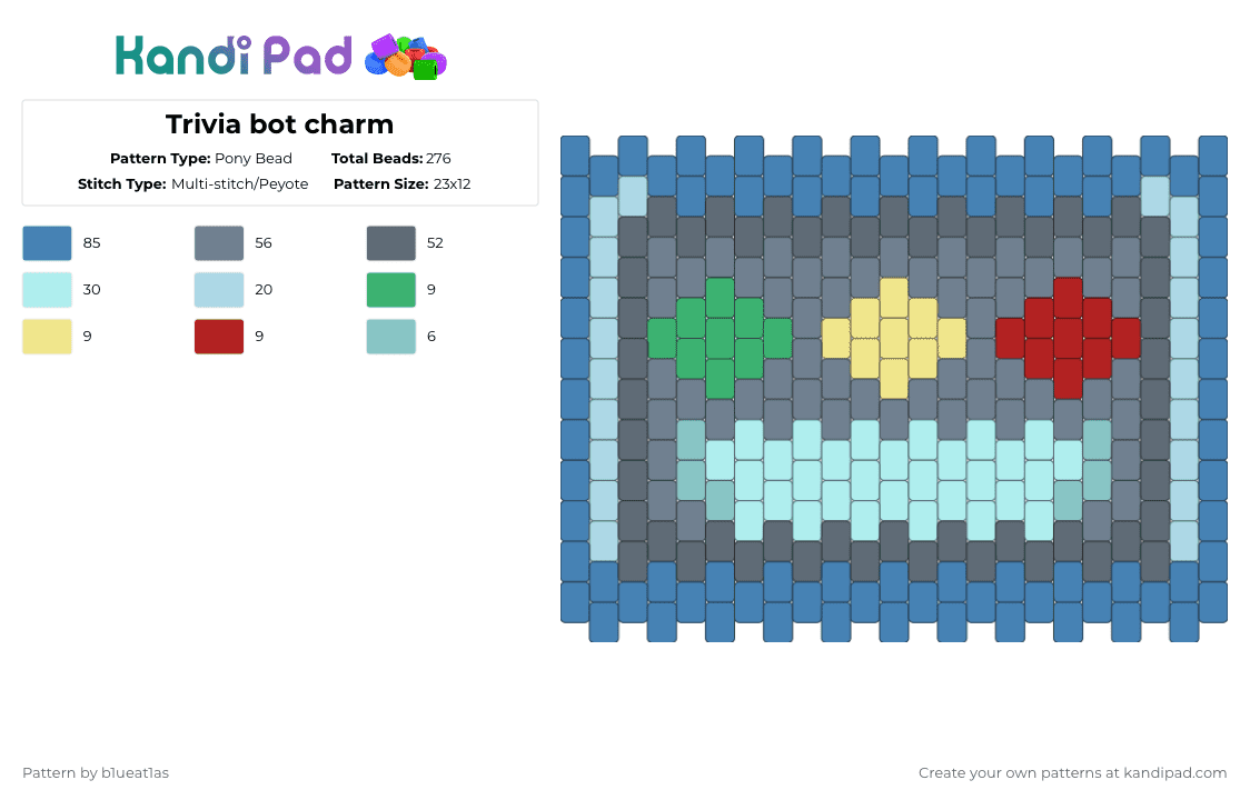 Trivia bot charm - Pony Bead Pattern by b1ueat1as on Kandi Pad - blue,gray,light blue,life series,minecraft,trivia bot