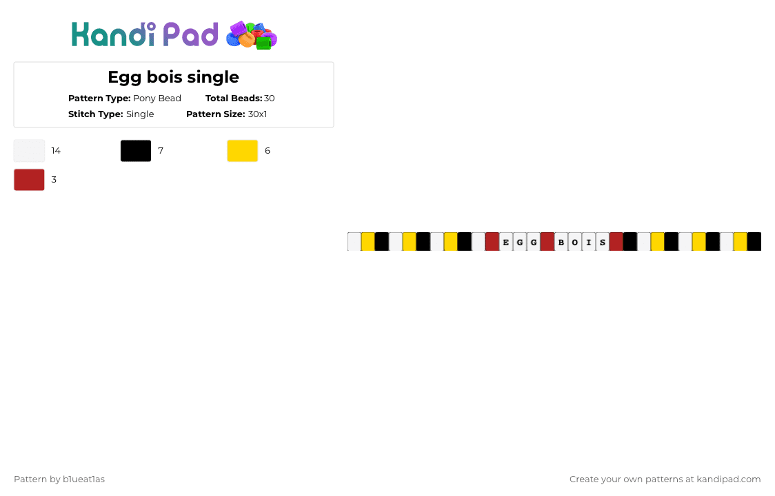Egg bois single - Pony Bead Pattern by b1ueat1as on Kandi Pad - white,yellow,red,hh,hazbin,hazbin hotel,egg,egg bois,single