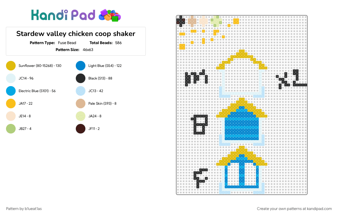 Stardew valley chicken coop shaker - Fuse Bead Pattern by b1ueat1as on Kandi Pad - blue, chicken, coop, eggs, light blue, shaker, stardew, stardew valley, yellow