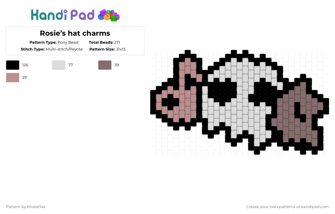 Rosie’s hat charms - Pony Bead Pattern by b1ueat1as on Kandi Pad - gray,beige,rosie,hh,hazbin,hazbin hotel,charm
