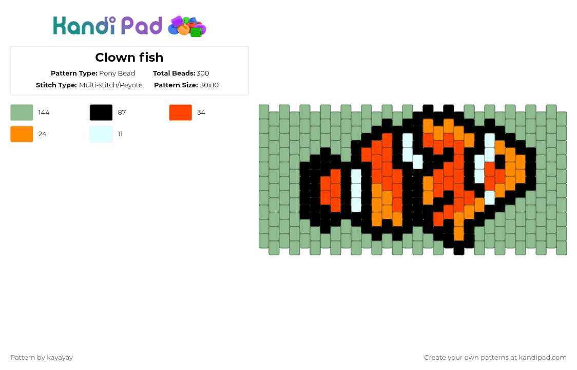Clown fish - Pony Bead Pattern by kayayay on Kandi Pad - teal