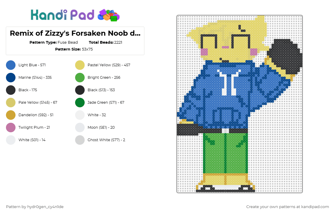 Remix of Zizzy\'s Forsaken Noob design! - Fuse Bead Pattern by pr3ti3stpriincess on Kandi Pad - yellow,blue,forsaken,credits to owner,in description,noob,redesign