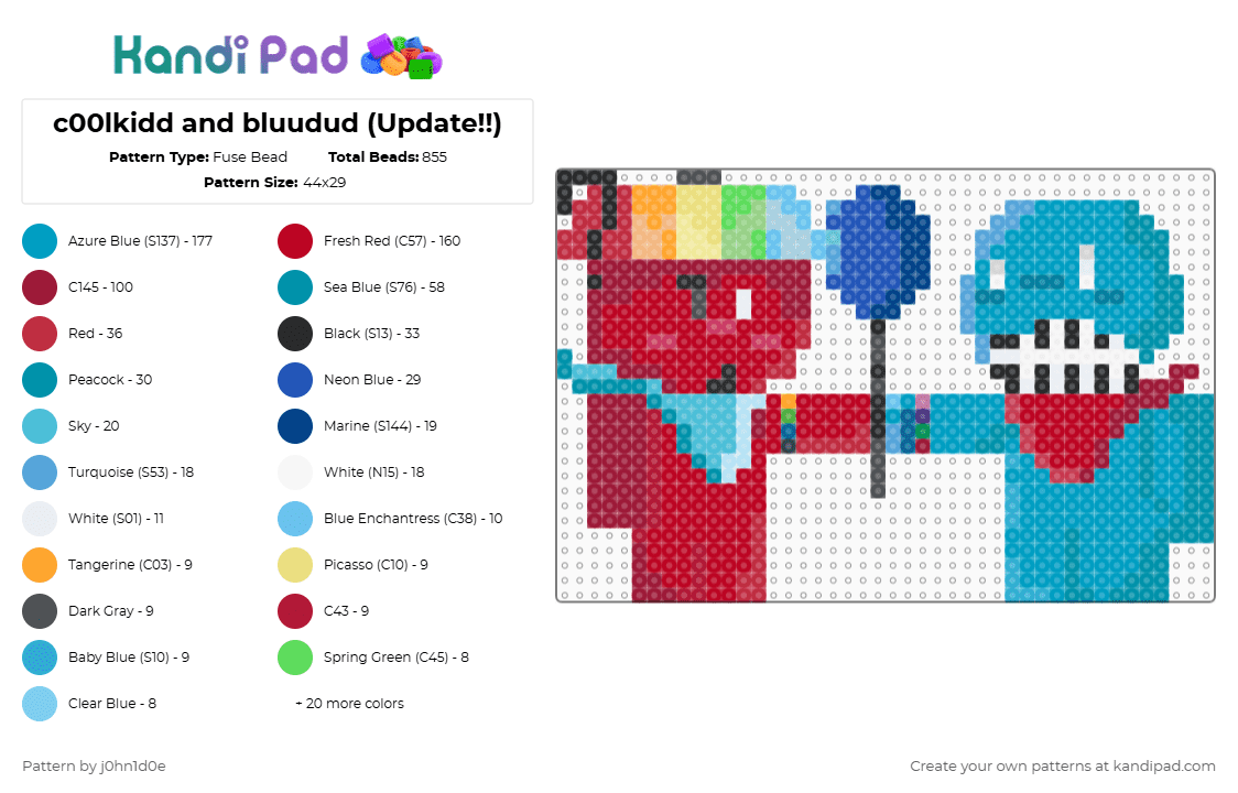 c00lkidd and bluudud (Update!!) - Fuse Bead Pattern by pr3ti3stpriincess on Kandi Pad - red,teal,light blue,forsaken,c00lkidd,bluudud,workinprogress