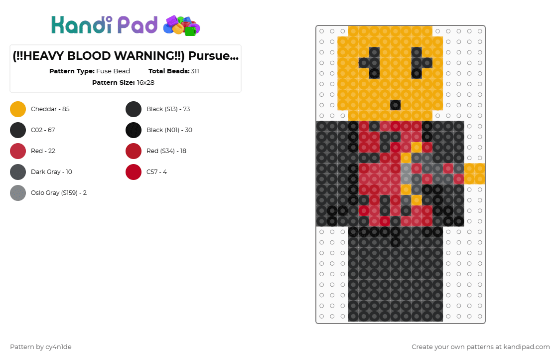 (!!HEAVY BLOOD WARNING!!) Pursuer Mequot [Die of Death/DOD skin] - Fuse Bead Pattern by pr3ti3stpriincess on Kandi Pad - black,orange,die of death,dod,pursuer,mequot,bloody,slightgore,bloodwarning,hemophobias beware