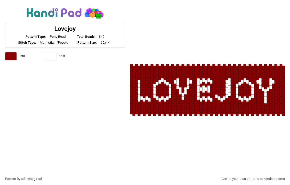 Lovejoy - Pony Bead Pattern by xdscenegirlxd on Kandi Pad - red