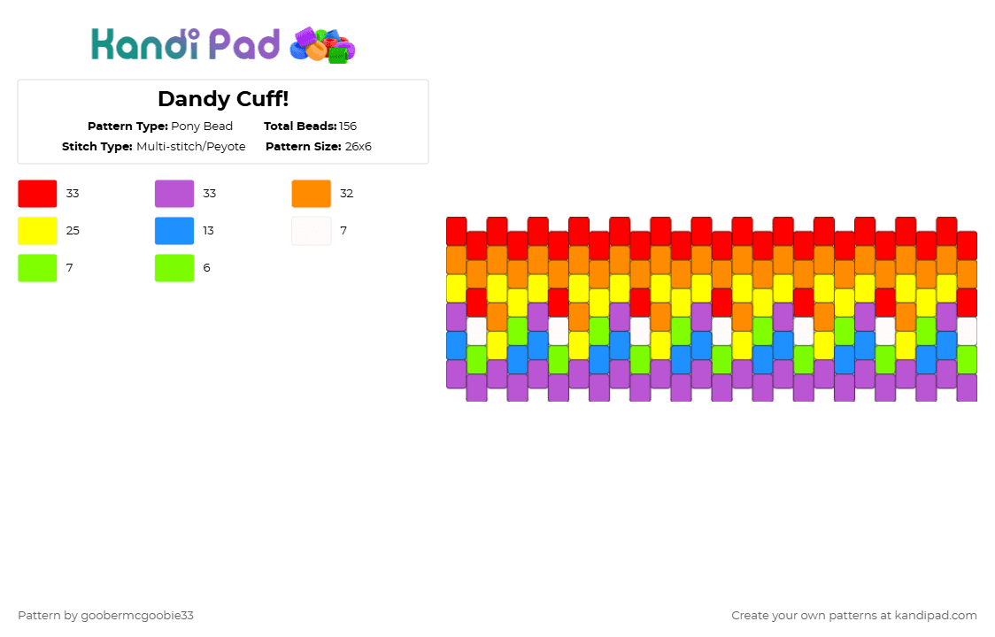 Dandy Cuff! - Pony Bead Pattern by goobermcgoobie33 on Kandi Pad - red,orange,yellow,pink,dandys world,kandi cuff