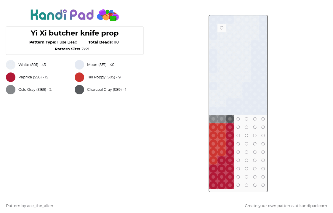 Yi Xi butcher knife prop - Fuse Bead Pattern by ace_the_alien on Kandi Pad - white,red,music,knife,prop