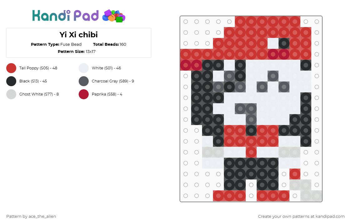 Yi Xi chibi - Fuse Bead Pattern by ace_the_alien on Kandi Pad - red,music,gore,chibi
