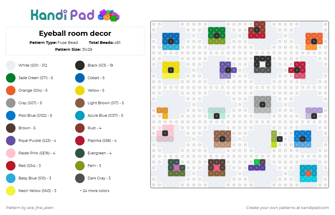 Eyeball room decor - Fuse Bead Pattern by ace_the_alien on Kandi Pad - white,green,orange,gray,beige,colorful,room,decor,eye