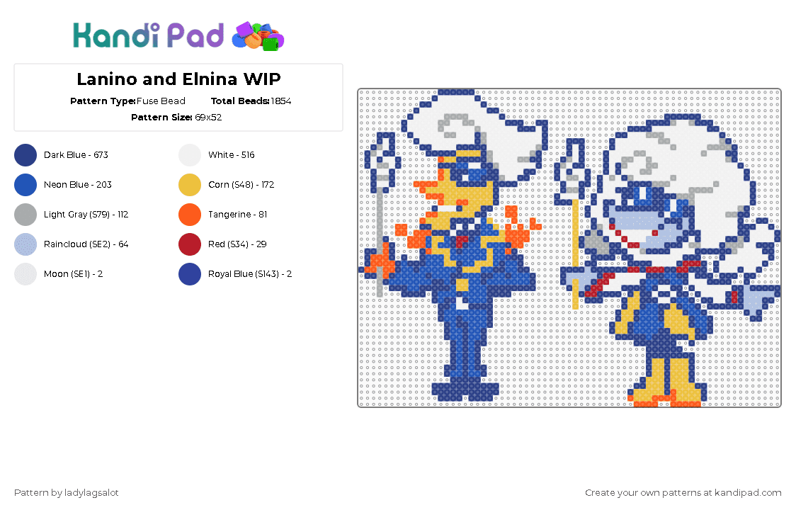 Lanino and Elnina - Fuse Bead Pattern by ladylagsalot on Kandi Pad - blue,yellow,deltarune,lanino,elnina,gaming