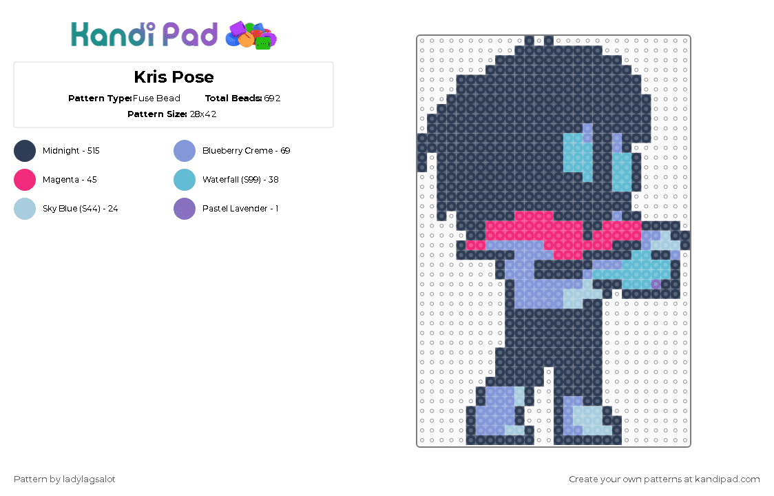 Kris Pose - Fuse Bead Pattern by ladylagsalot on Kandi Pad - purple,deltarune,kris,fun gang,fun gang pose,pose