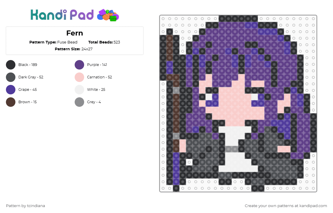 Fern - Fuse Bead Pattern by tcindiana on Kandi Pad - purple,frieren,anime,fern