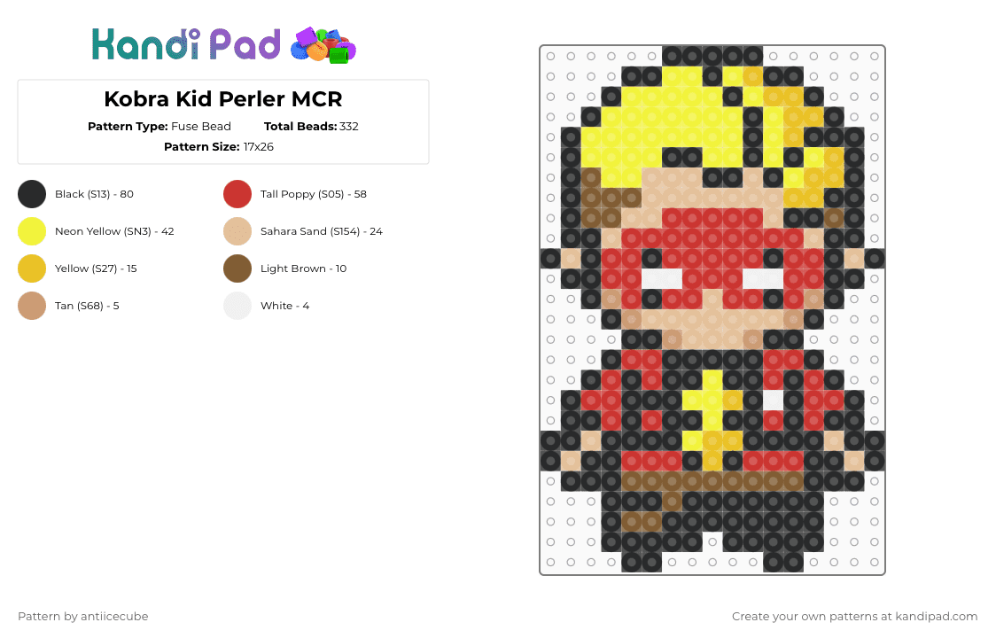 Kobra Kid Perler MCR - Fuse Bead Pattern by antiicecube on Kandi Pad - black,red,yellow