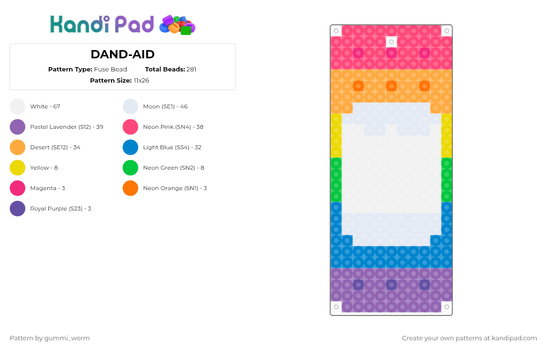 DAND-AID - Fuse Bead Pattern by gummi_worm on Kandi Pad - white,red,pink,orange,colorful