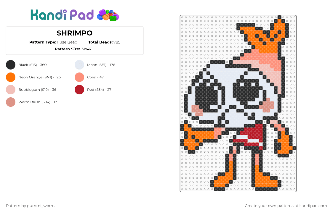 SHRIMPO - Fuse Bead Pattern by gummi_worm on Kandi Pad - orange