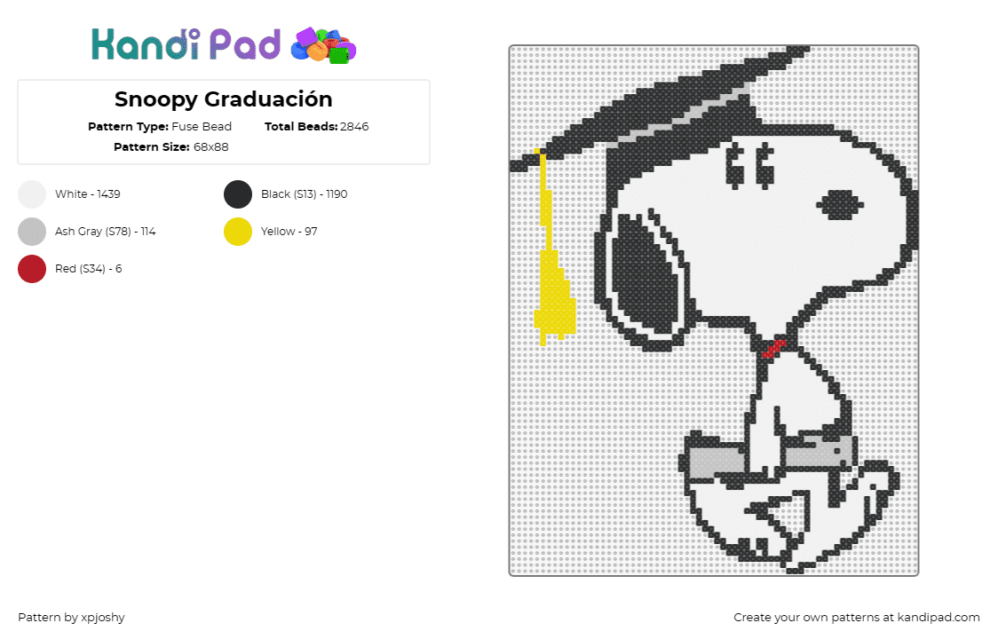 Snoopy Graduación - Fuse Bead Pattern by xpjoshy on Kandi Pad - snoopy,graduation,peanuts,charlie brown,school,university,college,diploma,charac