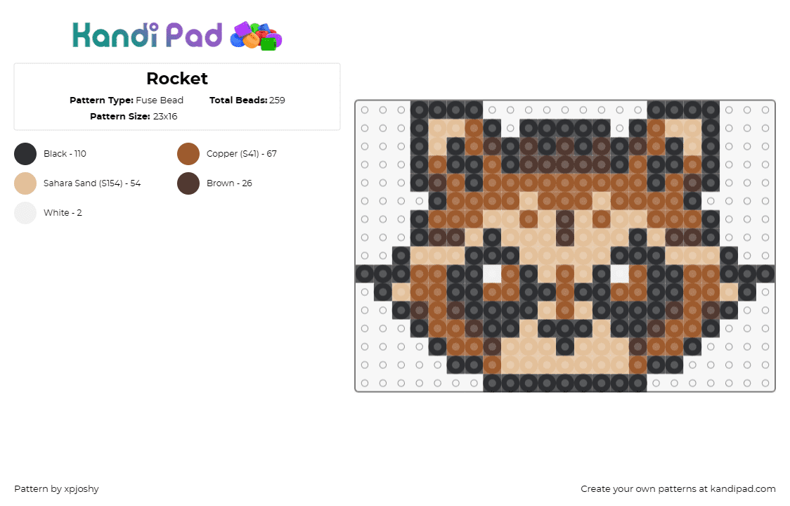 Rocket - Fuse Bead Pattern by xpjoshy on Kandi Pad - rocket raccoon,guardians of the galaxy,marvel,character,superhero,raccoon,brown