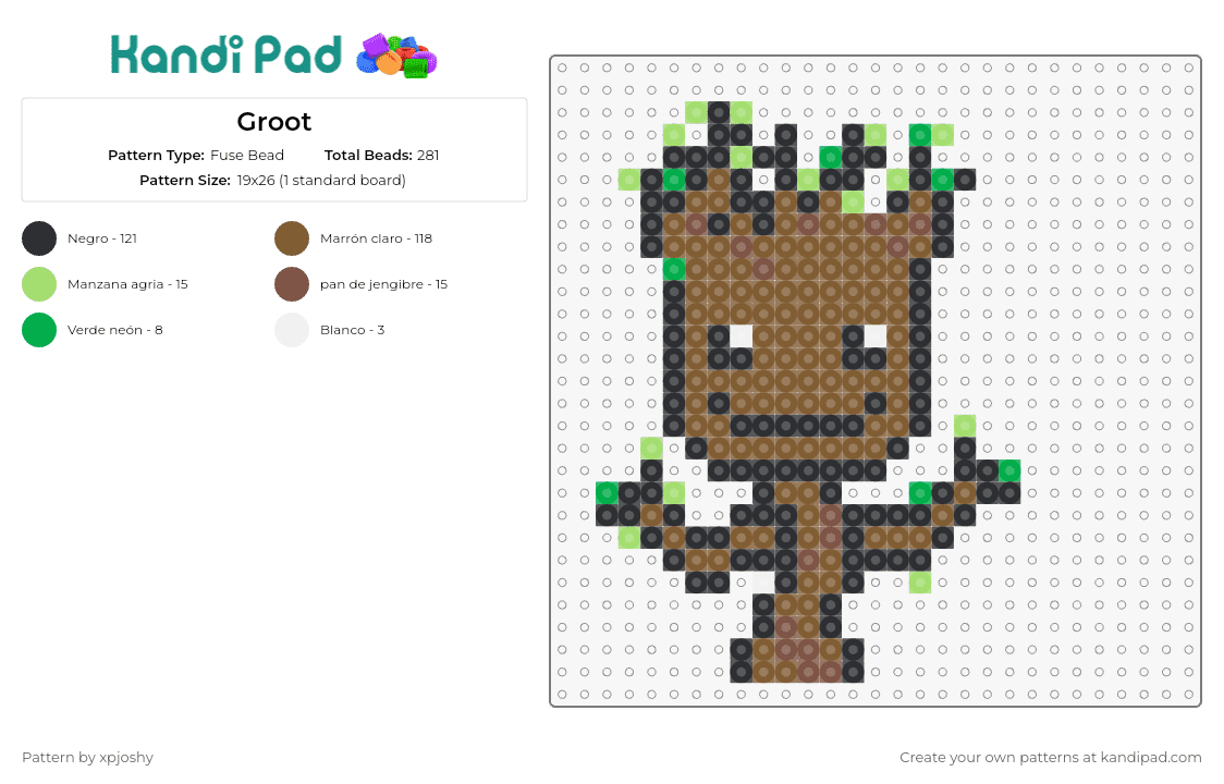 groot - Fuse Bead Pattern by xpjoshy on Kandi Pad - groot,guardians of the galaxy,marvel,character,beloved,charming,adventure,iconic,brown