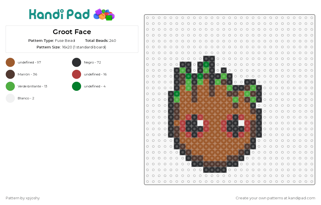Groot Face - Fuse Bead Pattern by xpjoshy on Kandi Pad - groot,guardians of the galaxy,marvel,character,superhero,face,cute,brown