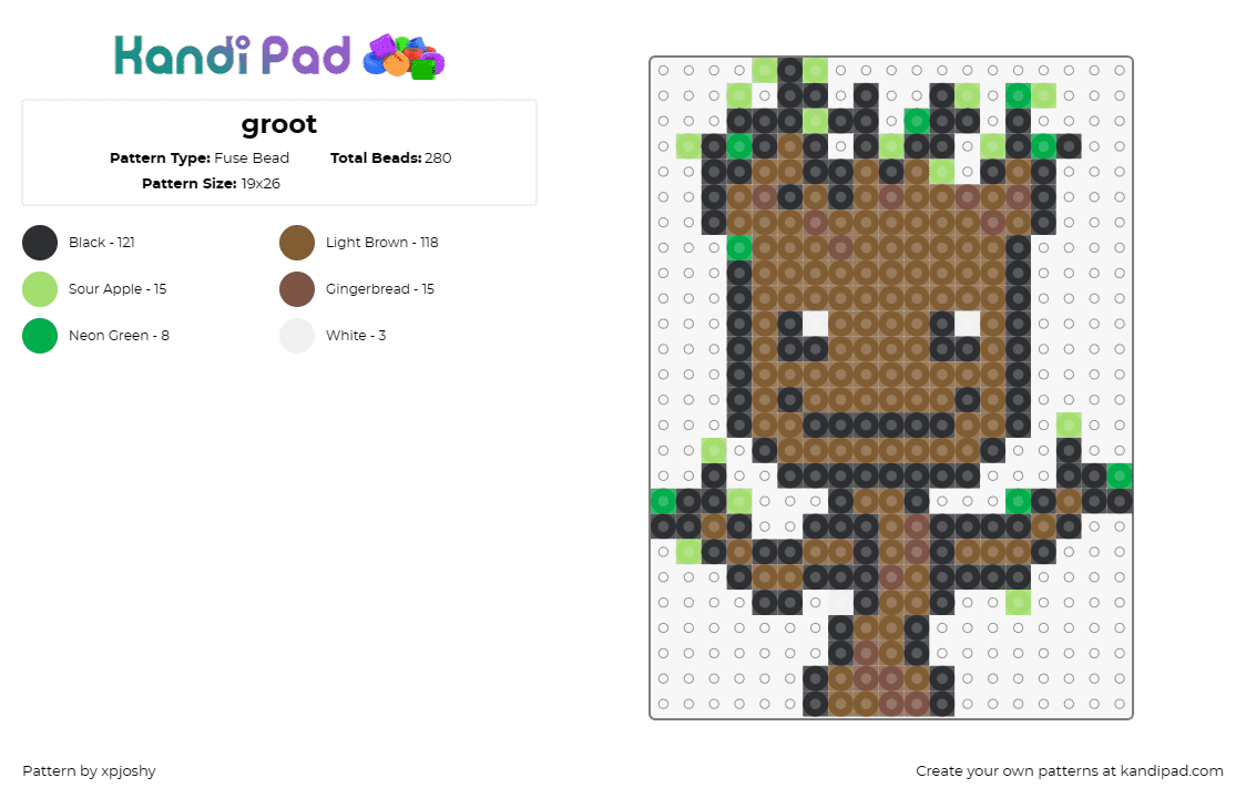 groot - Fuse Bead Pattern by xpjoshy on Kandi Pad - groot,guardians of the galaxy,marvel,character,adventure,brown