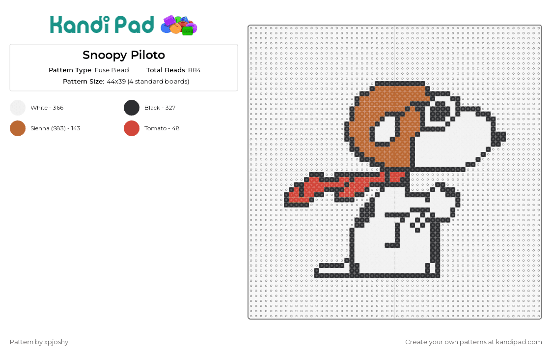 Snoopy Piloto - Fuse Bead Pattern by xpjoshy on Kandi Pad - snoopy,peanuts,charlie brown,pilot,comic strip,adventure,dog,character,white