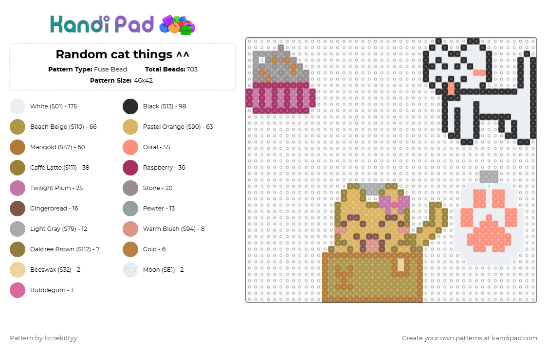 Random cat things ^^ Fuse Bead Pattern - Kandi Pad | Kandi Patterns ...