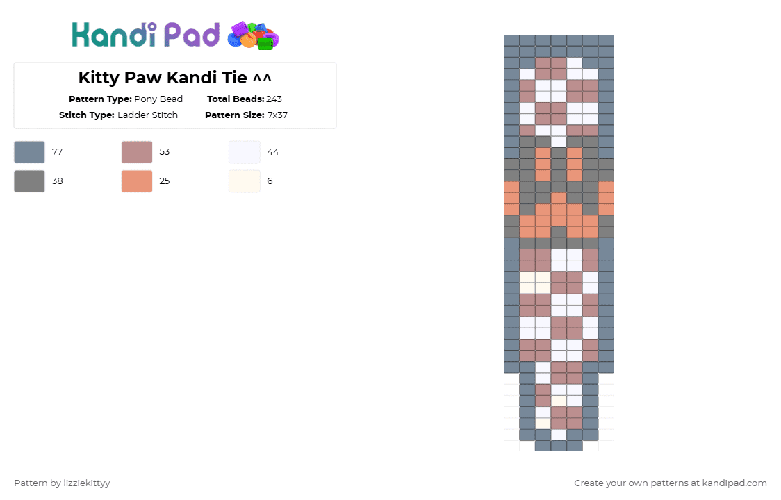 Kitty Paw Kandi Tie ^^ - Pony Bead Pattern by lizziekittyy on Kandi Pad - gray