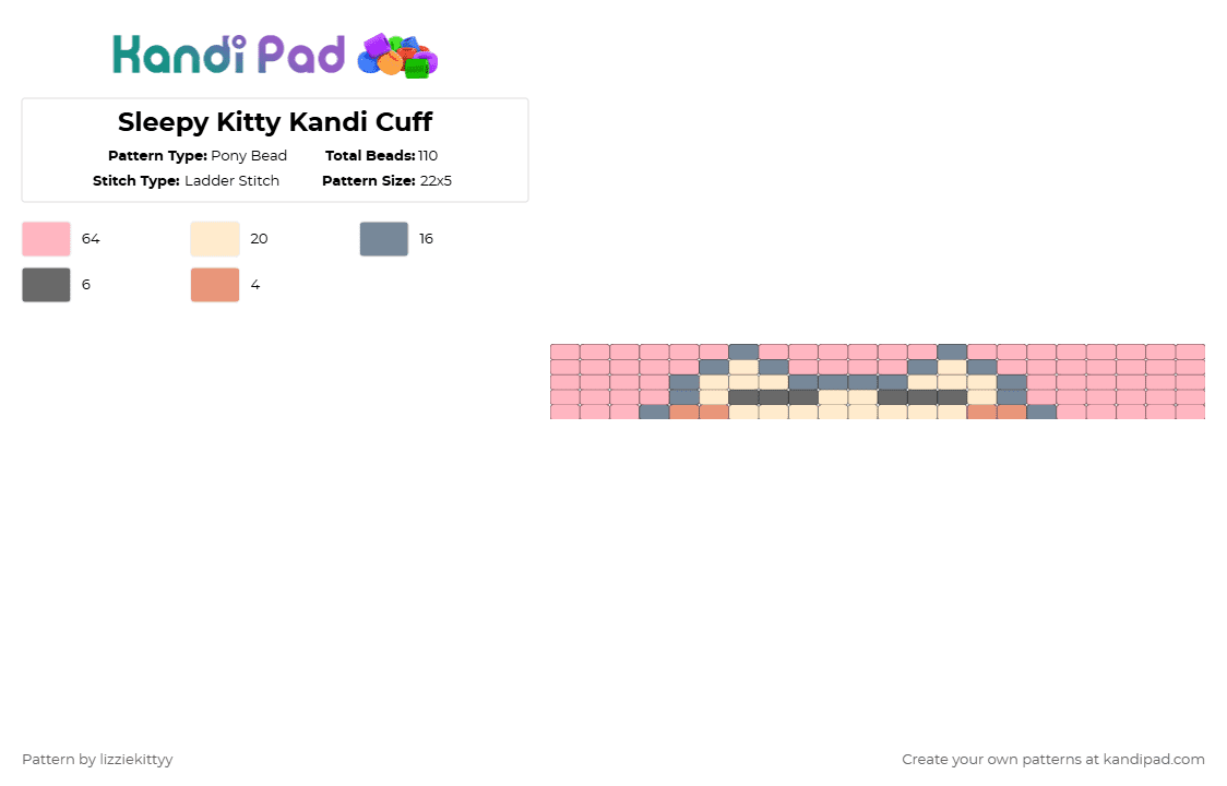 Sleepy Kitty Kandi Cuff - Pony Bead Pattern by lizziekittyy on Kandi Pad - pink