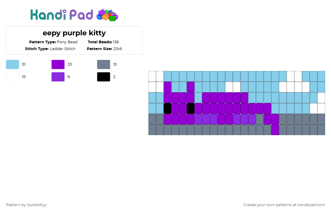 eepy purple kitty - Pony Bead Pattern by lizziekittyy on Kandi Pad - purple,light blue
